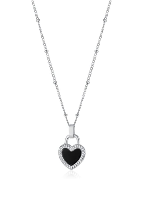 [2168] Steel necklace steel color Stainless steel Acrylic Heart Minimalist Necklace